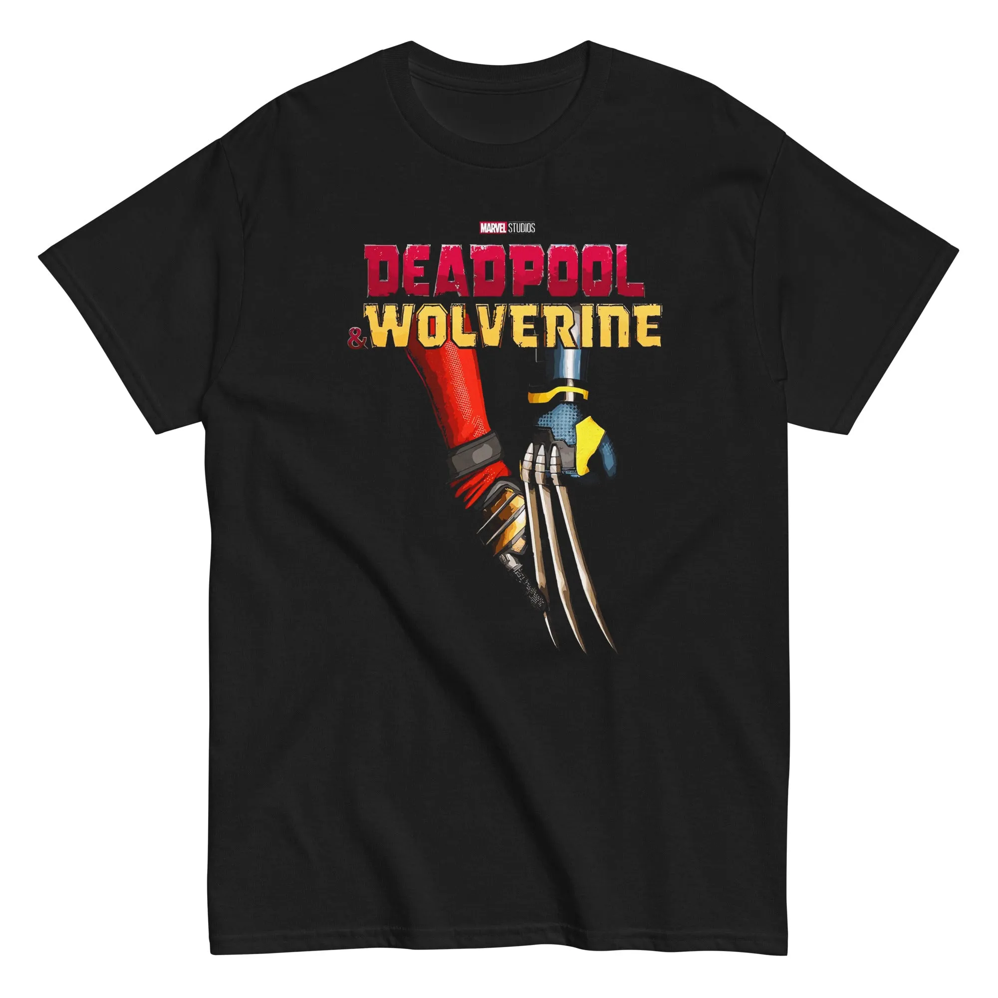 Deadpool & Wolverine Holding Hands Mens T Shirt Black