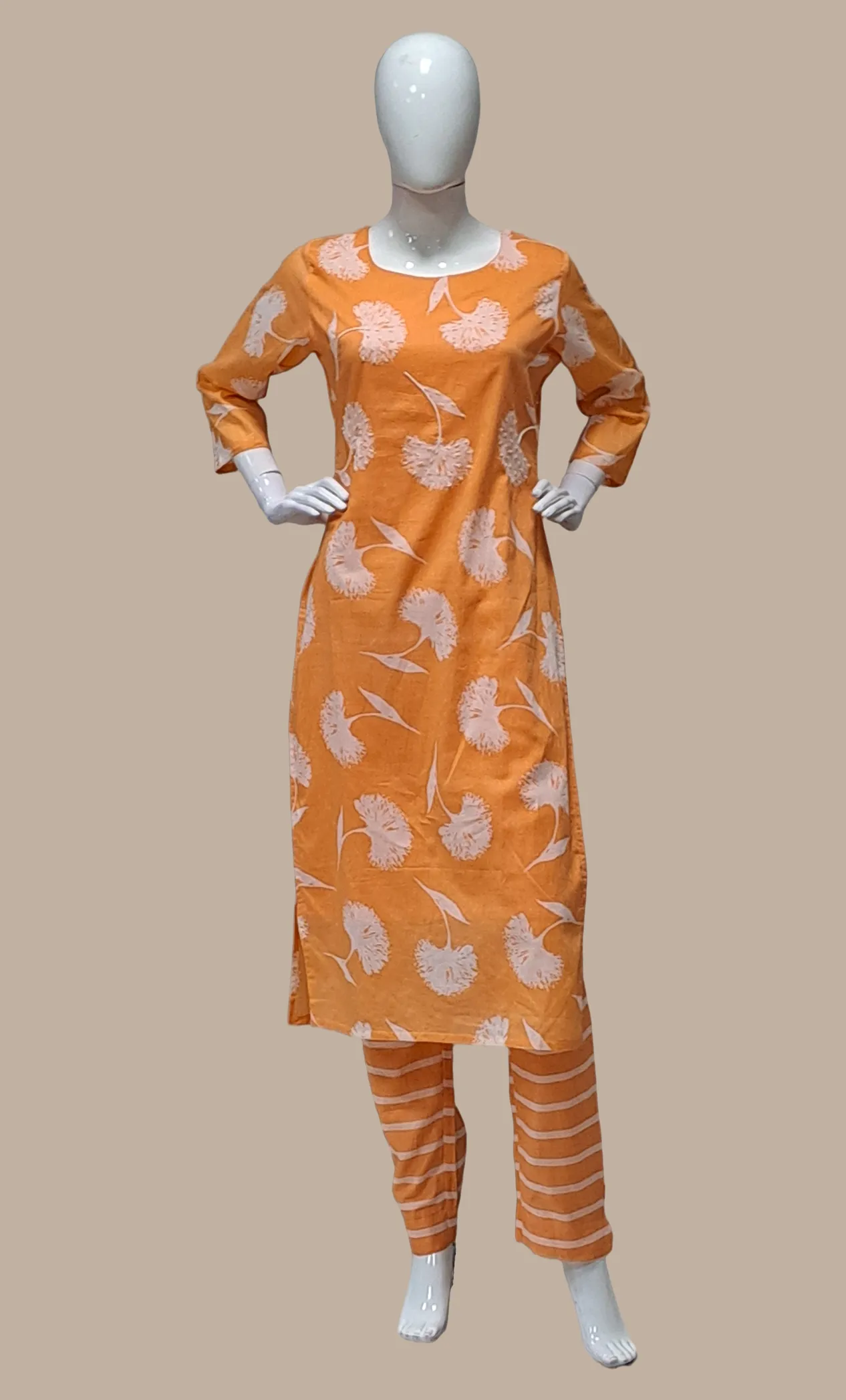Deep Peach Printed Cotton Leisure Set