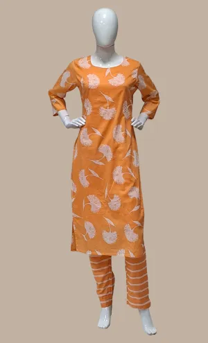 Deep Peach Printed Cotton Leisure Set