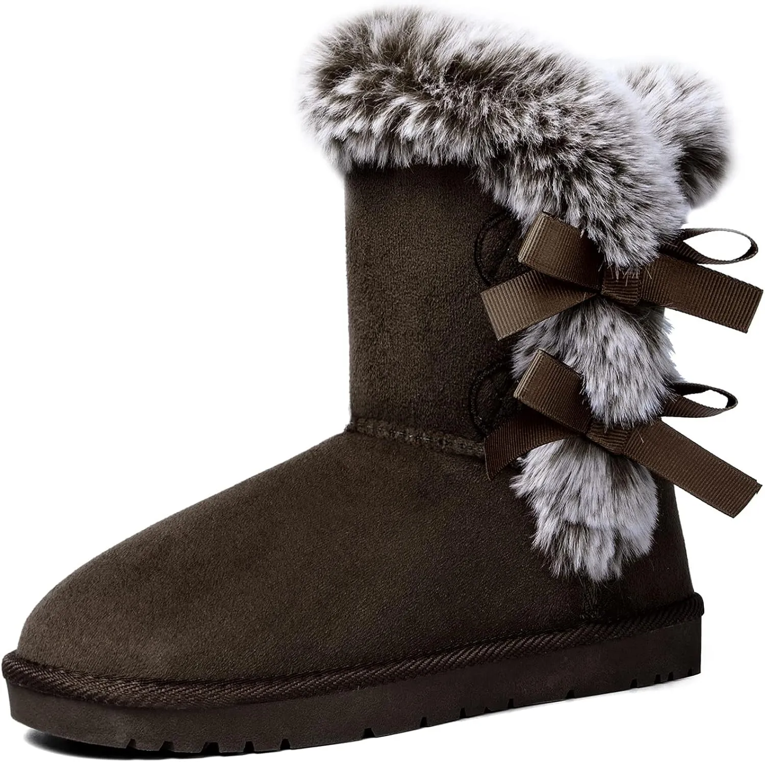 Faux Fur Winter Sand Bow Tie Suede Fluffy Boots