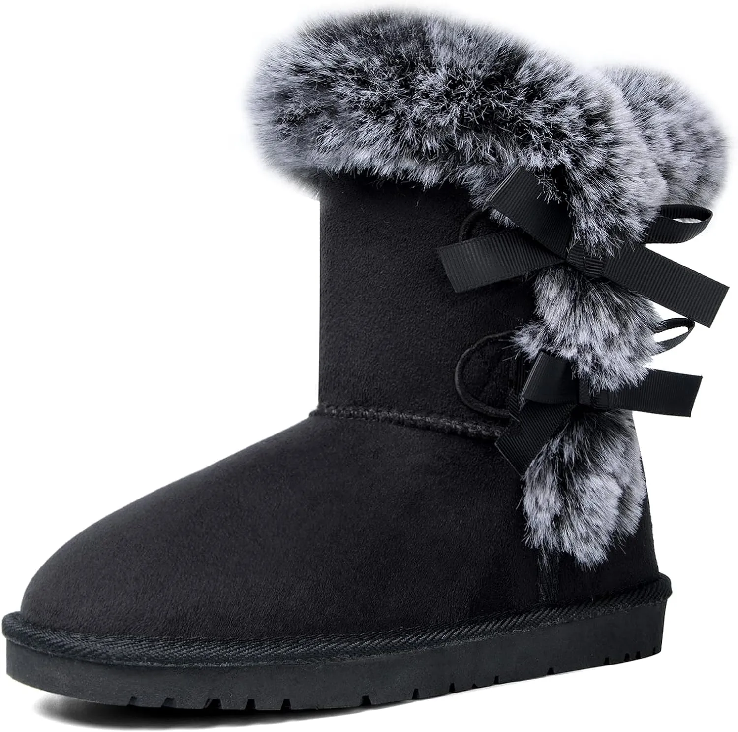 Faux Fur Winter Sand Bow Tie Suede Fluffy Boots