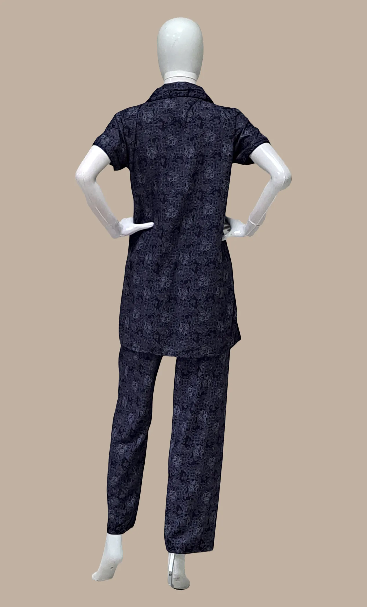 Navy Printed Cotton Leisure Set