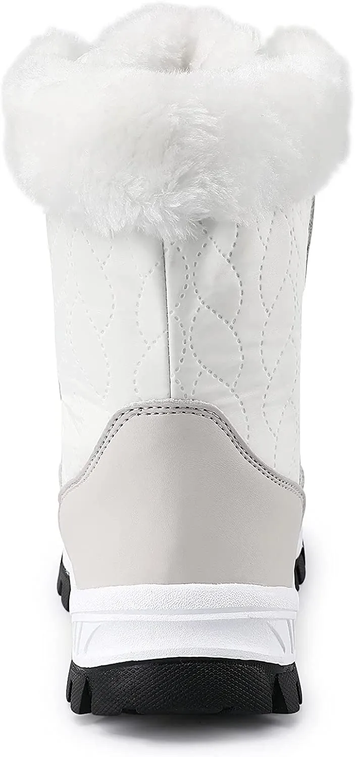 Winter White Beige Waterproof Furry Mid Calf Shoes