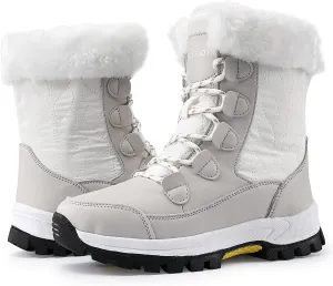 Winter White Beige Waterproof Furry Mid Calf Shoes