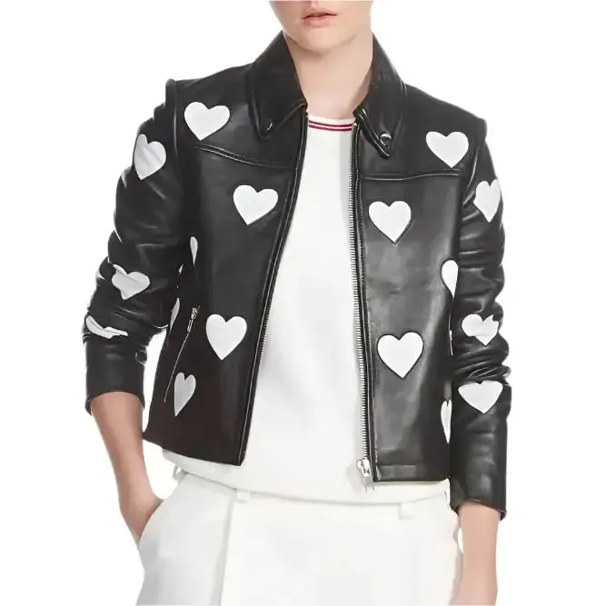 Women’s Maje Heart Leather Motorcycle Jacket – Stylish & Trendy
