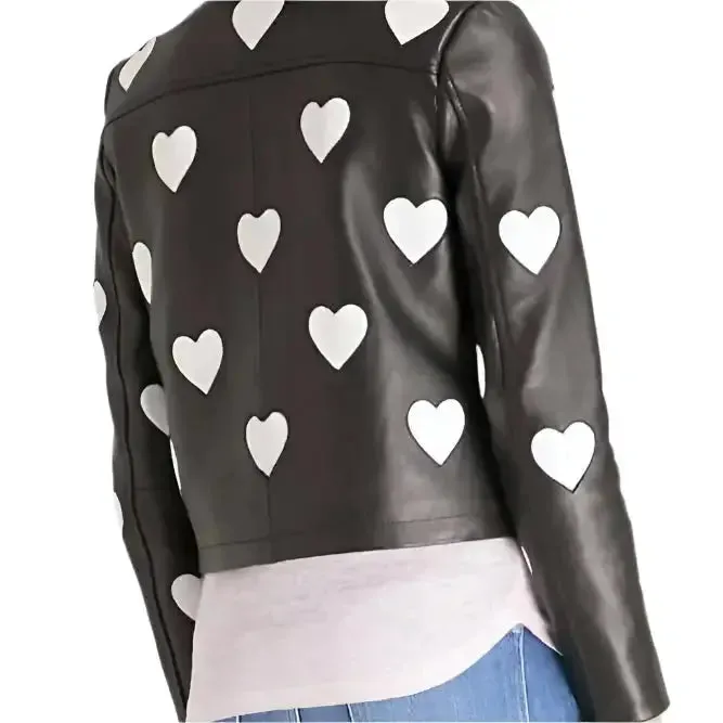 Women’s Maje Heart Leather Motorcycle Jacket – Stylish & Trendy