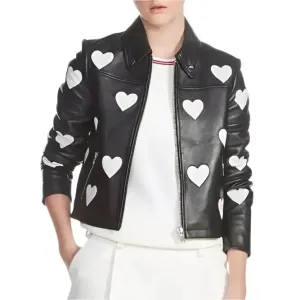 Women’s Maje Heart Leather Motorcycle Jacket – Stylish & Trendy