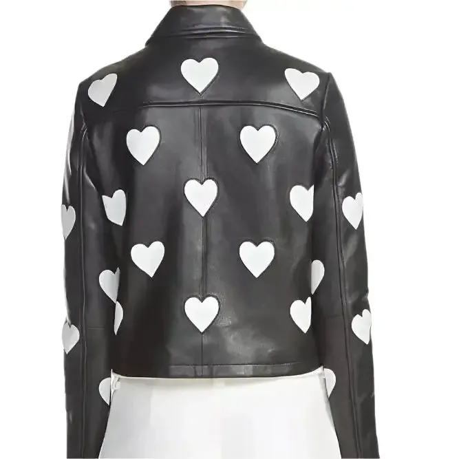 Women’s Maje Heart Leather Motorcycle Jacket – Stylish & Trendy