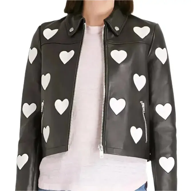 Women’s Maje Heart Leather Motorcycle Jacket – Stylish & Trendy