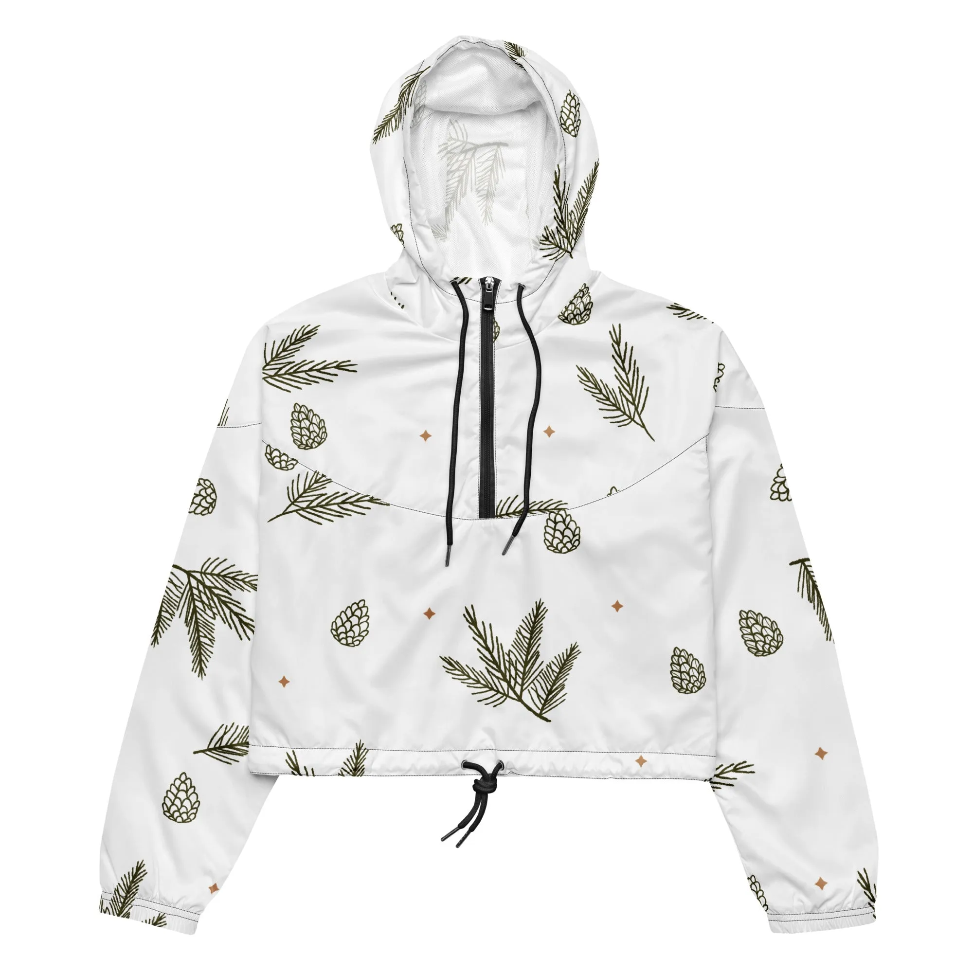 Women's Pinecone Pattern Cropped Windbreaker – Stylish & Lightweight